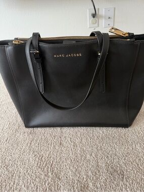 Marc Jacobs Black Leather Tote with Gold Hardware